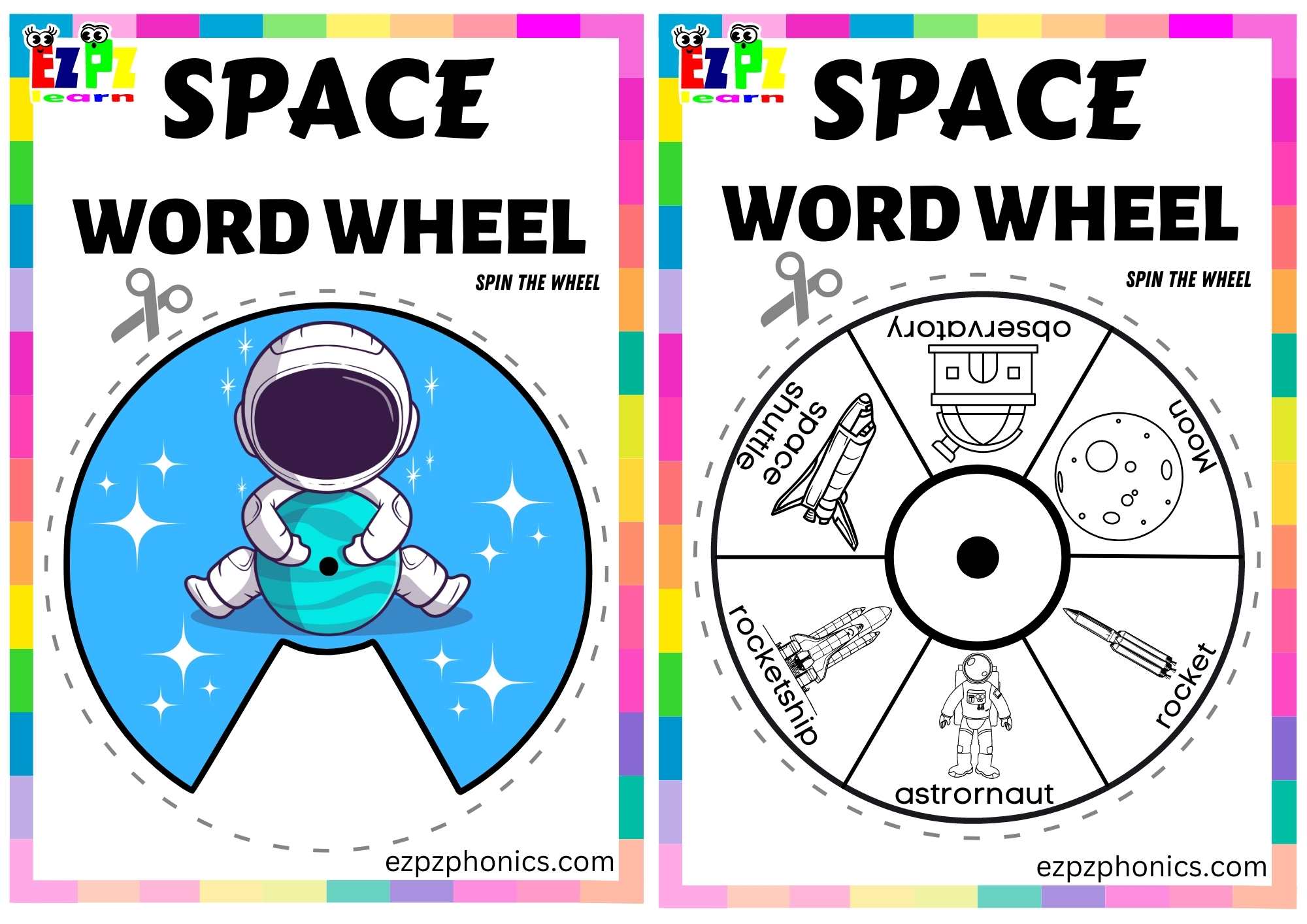 Space Word Wheel Coloring Activity number 2